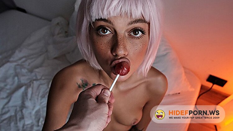 PornHub.com - Owl Crystal - Skinny Girl With Pink Hair Sucks a Lollipop And Gets Cum On Her Tits [FullHD 1080p]