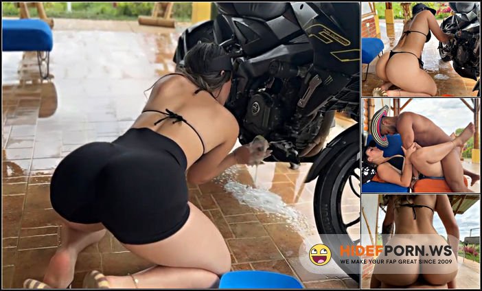 PornHub - The Client Gets Excited Watching Me Wash His Motorcycle In Little Shorts. Hard Sex And Cum In Mouth [FullHD 1080p]